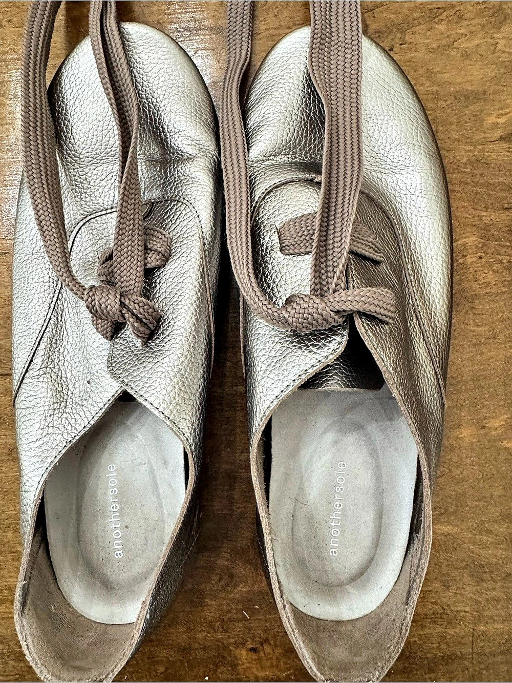 Anothersole Metallic Leather Lace-Up Flats US 11